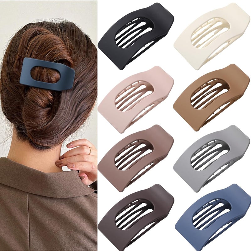 Drealoe 8 Pack Flat Hair Clips for Women – Large Matte Rectangle No-Slip Claw Clips, Strong Hold Square Hair Accessories for Thick & Thin Hair, Lay Flat Design for Work & Daily Styling - Image 1
